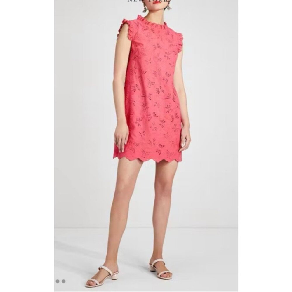 Kate Spade Butterfly Eyelet Shift Mainline Dress Dark Coral Size 2 $198